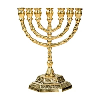 Imagen de NKlaus Menorah candelabro de latón Macizo bañado en Oro Altura 13cm Hecho a Mano 10901