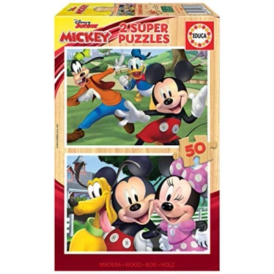 Imagen de Educa Mouse Disney Mickey and Friends. 2 Puzzles Infantiles de Madera 50 Piezas. +4 años (18880)