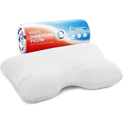 Imagen de Almohada de Espuma Viscoelástica GIANFAR Cervical Ergonómica y Ortopédica Ideal para Dormir Lado Funda con Termorregulación 60x40x12/10cm
