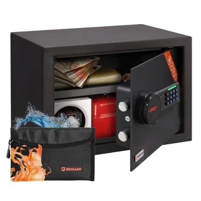 Imagen de Brihard Family Caja fuerte electrónica 25x35x25cm seguridad hogar con bloqueo digital, LED y estante extraíble para portátil, A4