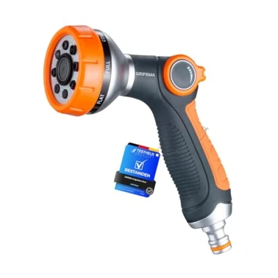 Imagen de GRIFEMA, GE1303 Pistola de Riego, Agua para Jardín, 8 Modos Ajustables, Manguera con Interruptor Pulgar Riego Césped, Negro