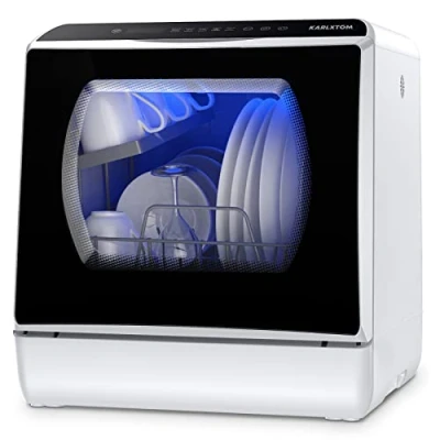 Imagen de Karlxtom Lavavajillas de encimera, Mini Portatil, Pantalla LED, 6 Programas, Dos modos suministro agua, Cuidado Bebés y lavado Fruta, 45 CM