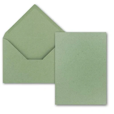 Imagen de FarbenFroh by GUSTAV NEUSER Juego de 25 tarjetas individuales papel estraza con sobres DIN A6/C6 en verde, 14,8 x 10,5 cm, sin pliegue