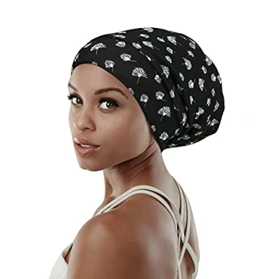 Imagen de Gorro de dormir ajustable con forro satén para rastas, cabello rizado, cabeza grande, permanece en la noche, Negro Marrón, Talla única