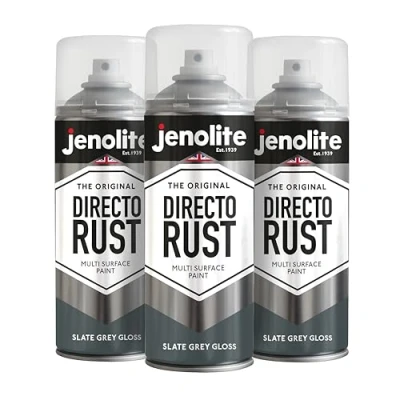 Imagen de JENOLITE Directorust Pintura en aerosol brillante GRIS PIZARRA 3x400ml de óxido directo para metal Múltiples superficies: madera, metal, plástico RAL7031