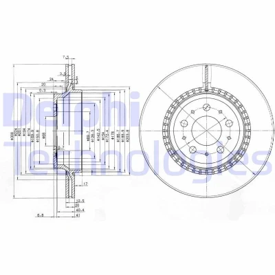 Imagen de DELPHI BG3782C Disco de freno 308 20 5 ventilado revestido sin procesar cojinete rueda, anillo sensor ABS VOLVO: XC90 I, S80 II
