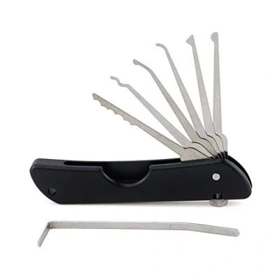 Imagen de Loboo Idea herramienta de apertura rápida portátil plegable para cerradura, Jackknife con un solo gancho, cerrajero, multiherramienta 7 en 1 acero inoxidable seguro