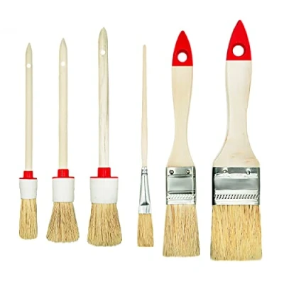 Imagen de M7 Set de 6 Pinceles 3 Planos Redondos 0&quot; 15&quot; 2&quot; 4&quot; 6&quot; Serie 04 para Pintar Trabajos con Pinturas y Barnices Cobertura Uniforme Cerdas Naturales