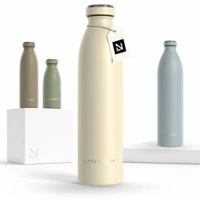 Imagen de Lars NYSØM Botella de Acero Inoxidable aislada 0,75l Agua 0,75 litro a Prueba Fugas para Deportes, Bicicleta, Perro, (Almond Beige, 750ml)