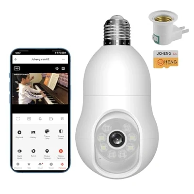 Imagen de JCHENG Cámara de Seguridad con Bombilla, vigilancia doméstica 4MP/2K, Compatible Tuya/Smart Life, Alexa y Google Assistant para Interiores