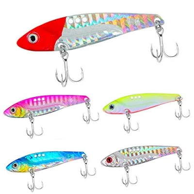 Imagen de senvenelec 5 Piezas de Cebo Duro VIB, Kit manivela, VIB Metal Ajuste Fino, Giratorio, Ocular 3D, Agua Dulce, Pesca en Alta mar.