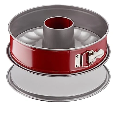 Imagen de Tefal Delibake J16413 Molde tarta redondo 25 cm, forma redonda desmontable y con gran fondo, revestimiento antiadherente, fácil desmonte, de acero al carbono, grosor 3/10, rojo