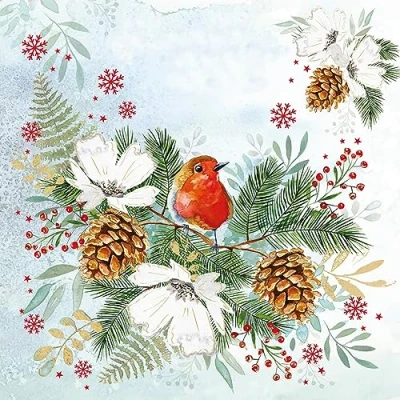 Imagen de 20 Servilletas de Navidad con diseño petirrojos en invierno como decoración mesa. papel diseño. También para decoupage y (33 x 33 cm)