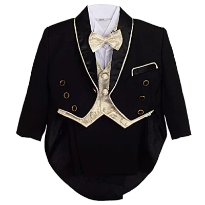 Imagen de Lito Angels Esmoquin Negro para niños pequeños, Conjunto de 5 Piezas Traje Formal Boda, Ceremonia y ocasión Especial. (Chaqueta, Chaleco, Camisa, Pantalones, Pajarita), Tamaño 3 4 años