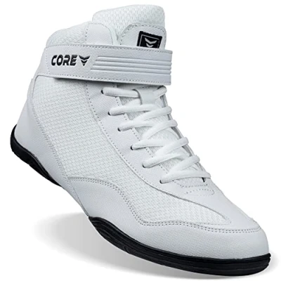 Imagen de CORE Botas de Lucha para Hombre, Mujer y niños, Antideslizantes Zapatillas Libre, Deportes Combate, Wrestling Shoes, Crossfit Levantamiento Pesas, Blanco, 36.5 EU
