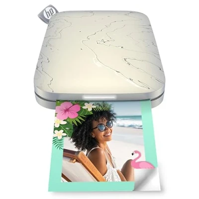 Imagen de HP Sprocket Impresora fotográfica instantánea portátil de 5.8x8.7 cm, Imprima imágenes en papel adhesivo ZINK desde sus dispositivos iOS y Android, Blanco