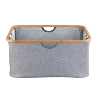 Imagen de WENKO Cesto de lavandería «Bahari», Moderno contenedor para la Ropa Sucia con Marco bambú, se Puede Plegar Ahorrar Espacio, 50 l Capacidad, 54 x 36 26 cm, poliéster fácil Cuidado