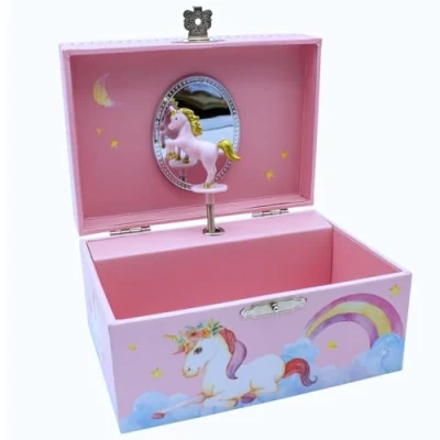Imagen de caja musical joyero para niñas, de joyas rosa, unicornio, melodía: lago los cisnes 92059