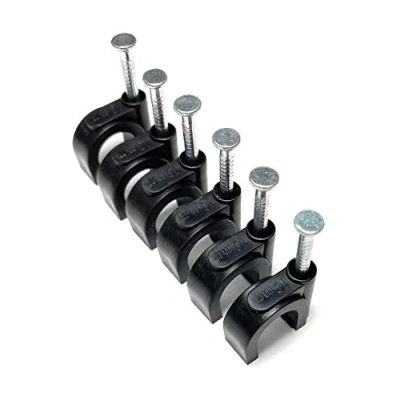 Imagen de Clips redondos negros para cables con fijaciones de clavos, K Type 100 unidades (10 mm)