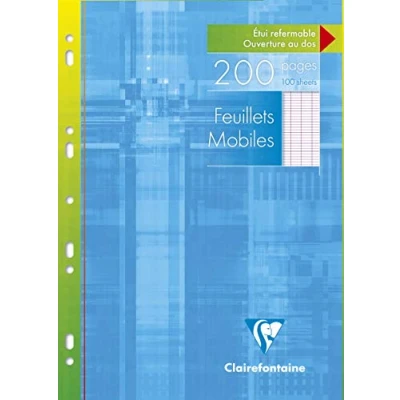 Imagen de Clairefontaine 1751C Un étui carton 200 pages Feuillets mobiles perforés 21x29,7 cm 90 g grands carreaux