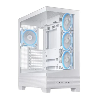 Imagen de ASUS A31 Plus TG ARGB Chasis PC ATX (Compatible con Placas Base Conector Oculto, radiadores de 360 mm y gráficas 380 mm, 4 Ventiladores ARGB, Cristal Templado, gestión Cables), Blanco