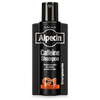 Imagen de Alpecin Black Caffeine Shampoo C1 para Hombres con Nueva Fragancia 375ml Champú el Crecimiento del Cabello un Natural y Fuerte Cuidado