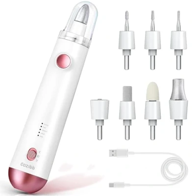 Imagen de Torno para Uñas Recargable, CoziBB Pedicura y Set Manicura Sin Cables Profesional con 5 Velocidades Luz LED, Taladro de Eléctrico Inalámbrico 8 Accesorios, Salón DIY