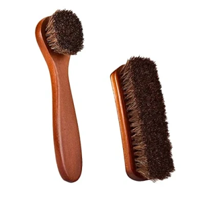 Imagen de Cepillos para Zapatos,2 PCS Cepillo Lustrador de Crin Caballo Pulir Zapatos Pelo Alto Brillo Limpieza Prendas Botas