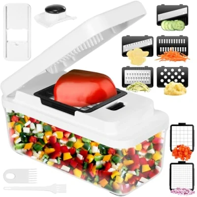Imagen de 12 En 1 Cortador de Verdura, Mandolina Cocina Profesional, Picador verduras con 7 Cuchillas Afiladas Intercambiables, para Cebollas, Pepinos, Patatas y Zanahorias