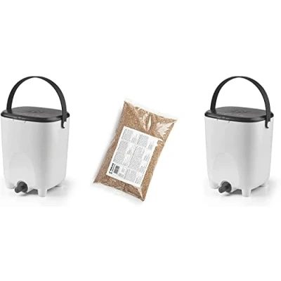 Imagen de Biolan Bokashi Cubo de iniciación (2 x 10 l), incluye 1 kg salvado (blanco)