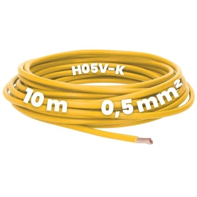 Imagen de Kalitec 10 metros H05V K 0,5 mm² amarillo cable flexible I PVC individual de mm2 cableado fino conmutación