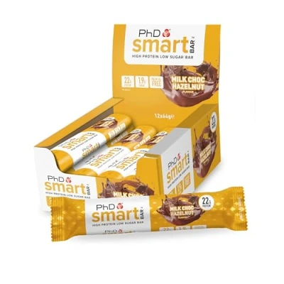 Imagen de PhD Nutrition Smart Bar barritas de proteína 12x64g Chocolate con leche y avellana Snack proteico 22g bajo en azúcar para una buena macronutrición
