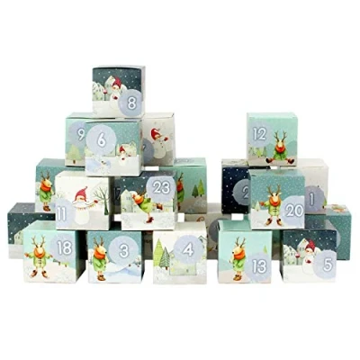 Imagen de Papierdrachen Calendario de adviento DIY para Rellenar Set Cajas Motivo Pueblo Navidad con Renos/muñecos Nieve 24 Colores cartón Colocar y Navidad.