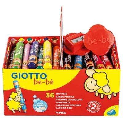 Imagen de GIOTTO be bè, Súper Lápices de colores Lavables, Mina Gigante, 7mm, 12 surtidos con 3 maxi sacapuntas, 36 unidades
