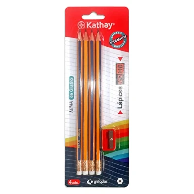 Imagen de Kathay 86233100. Pack de 4 Lápices HB Grafito con Goma Borrar + Afilalápices