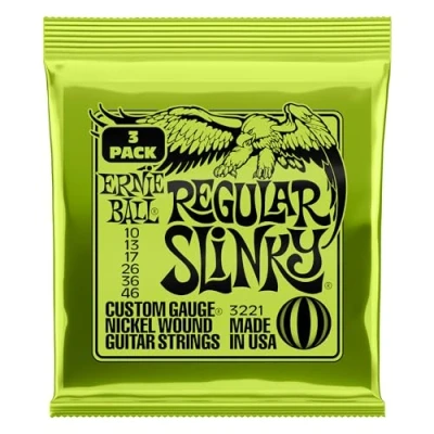 Imagen de Ernie Ball Regular Slinky Cuerdas para guitarra eléctrica, entorchado de níquel, 3 paquetes, calibre 10 46