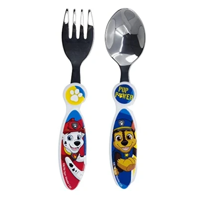 Imagen de Set de 2 cubiertos infantiles acero inoxidable compuesto tenedor y cuchara La Patrulla Canina