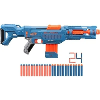 Imagen de Nerf Elite 2.0 Echo CS 10, Lanzador Dardos, Culata Desmontable, Extensión del cañón, 5 Rieles tácticos, Clip de 10 Color Azul, 24 Dardos incluidos