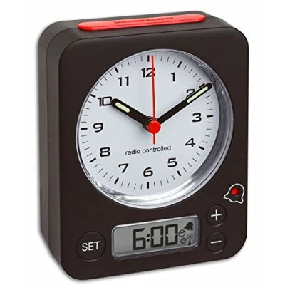 Imagen de TFA Dostmann 60.1511 Reloj Despertador analógico de Viaje, Color Negro y Rojo