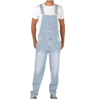 Imagen de SMUXP overol de trabajo para hombre, mezclilla trabajo, resistente con bolsillos almacenamiento, protector azul claro, XXL