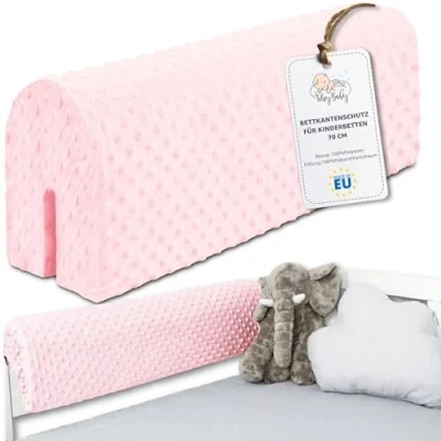 Imagen de Protección de borde cama para cuna infantil 70 cm estructura contra caídas con somier barandilla cubierta Rosado