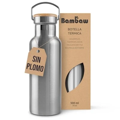 Imagen de Botella Agua Acero Inoxidable 500ml Termo Fría Y Caliente Bpa Free Reutilizable Fácil De Limpiar Ecológico Bambaw