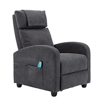Imagen de HOMOPIV Sillón Relax, Sillon Relax reclinable, Butaca Tapizada Ergonómica con Función Masaje Y Reposapiés, Reclinación Manual hasta 150, Compacto, Tela, Gris