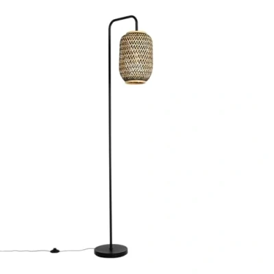 Imagen de Qazqa oriental Lámpara de pie bambú con negro Yvonne Bambú/Acero Alargada Adecuado para LED Max. 1 x 25 Watt