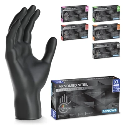 Imagen de ARNOMED guantes nitrilo negro talla XL, de nitrilo, caja 100 unidades, negros sin polvo y látex, desechables, mecanico en XS, S, M, L, XXL