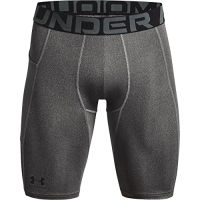 Imagen de Under Armour UA HG Long shorts Pantalones deportivos cortos, para hombre transpirables y de secado rápido, color gris carbón/negro