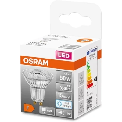 Imagen de OSRAM LED Star PAR16 Lámpara reflectora de 50 LEDs con ángulo visión 36 grados, base GU10, blanco luz diurna (6500K), reemplazo para lámparas convencionales 50W, paquete 6