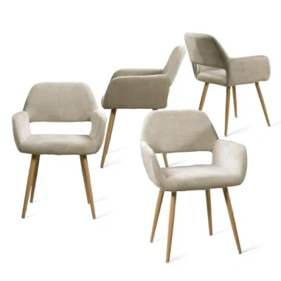 Imagen de MEUBLE COSY Juego de 4 Sillas Comedor Escandinavo Sillón Tapizado en Tela con Reposabrazos Patas Metálicas para Cocina Salón Metal, Beige, 56x56x78cm, Unidades