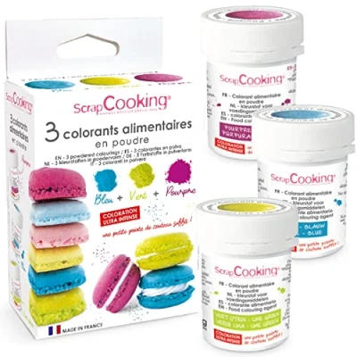 Imagen de ScrapCooking 4014 Colorantes artificiales en polvo, azul, verde, púrpura alimentarios pastelería comestibles Pasteles, galletas y pasta de azúcar, fabricados Francia