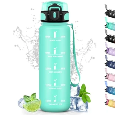 Imagen de Botella Agua, Agua Gimnasio con Filtro, 1 Litro, Reutilizable, Marca de Tiempo, Deportiva, para Gimnasio, Correr, Bicicleta, Senderismo